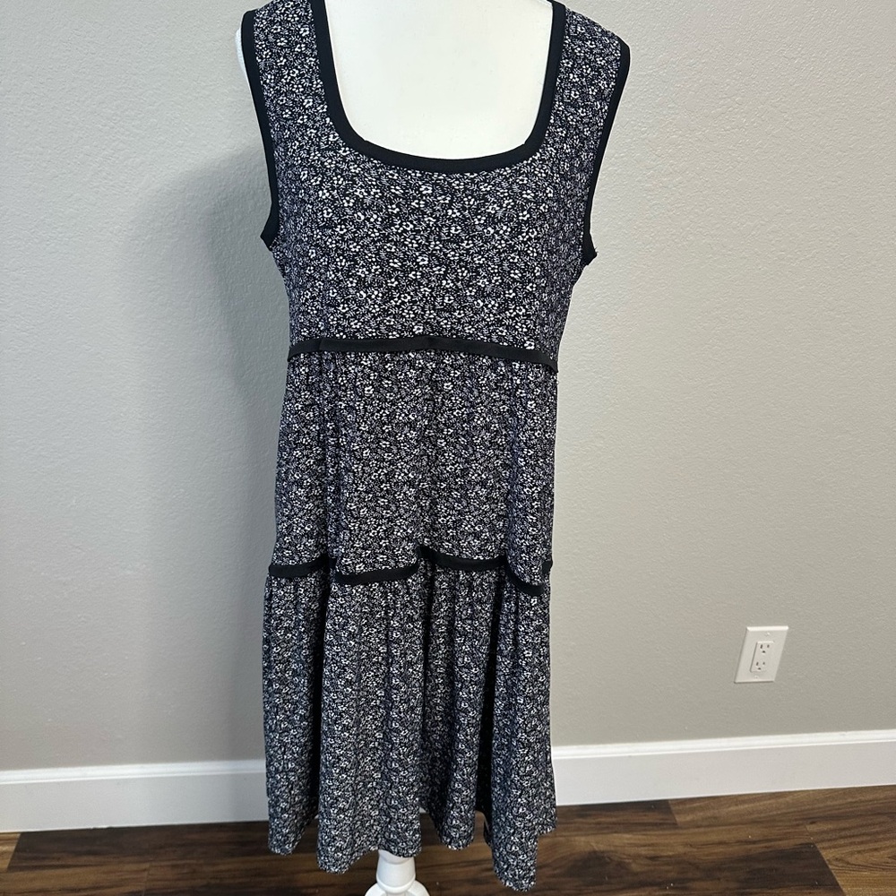 Max Studio Black and White Tiered Midi Sundress